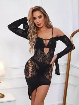 Нерегулярное полосатое сетчатое платье с открытой спиной, облегающее женское сексуальное нижнее белье One Size