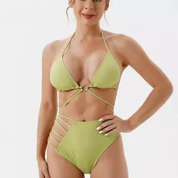 Нерегулярные бретели Раздельный купальник, новый однотонный цвет Сексуальный бикини S зелёный