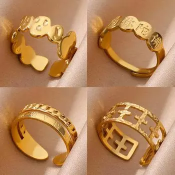 Нерегулярные геометрические многослойные кольца для женщин из нержавеющей стали золотого цвета, открытое регулируемое кольцо на палец, модные свадебные украшения