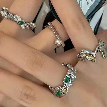 Нерегулярные металлические кольца из лавы, модные креативные женские кольца в стиле панк, хип-хоп, индивидуальные геометрические открытые кольца с цирконом, роскошные ретро-ювелирные изделия для вечеринок, подарки A2