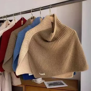 Нерегулярные шаль-обертки контрастного цвета вязаная шаль простая шаль с высоким воротником для девочек бежевый/оранжевый