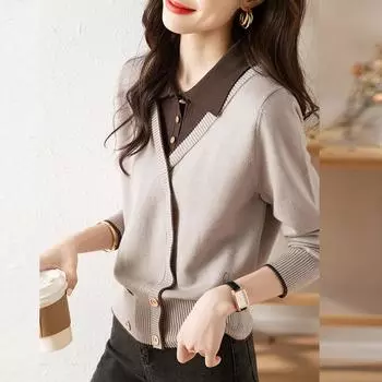 Нерегулярный трикотаж Поддельный двухсекционный пуловер Верх женский осенний шикарный модный вязаный свитер One Size