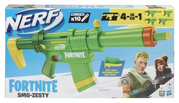 NERF Fortnite Elite Dart Blaster Съемный приклад и ствол 10 Съемные дротики 10 Официальные элитные дротики SMG-Zesty -- зелёный