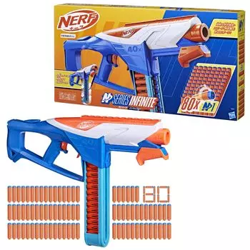 Nerf N Series Infinite поставляется с 80 дротиками N1, эксклюзивно для пояса N battle belt, который может заряжать 40 спортивных стрелковых патронов для улицы и помещений. Рождественский подарок для