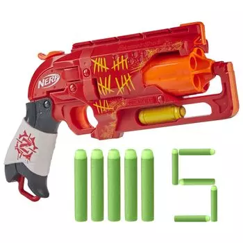 NERF Zombie Strike Hammer Shot Blaster Pullback Hammer Blast 5 Официальная красная цветовая схема Zombie Strike Darts - Действие, - (Эксклюзив Амазонки) красный