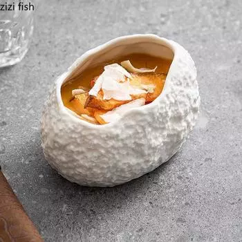 Неровная текстура камня Керамическая миска Десертная миска Толстые суповые миски Паровые яйца Специальная посуда для молекулярной кухни