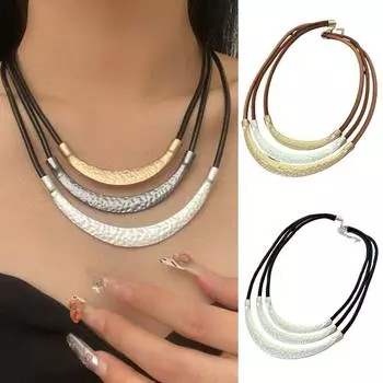 Неровное текстурированное ожерелье в виде полумесяца, персонализированное многослойное ожерелье, металлическое ожерелье для женщин Style A
