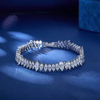 Неровность лошадиных глаз элегантный 17 см в форме маркиза белый циркон родиевое покрытие модный браслет белый