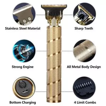 НЕРЖАВЕЮЩАЯ СТАЛЬ Спиральная металлическая винтажная электрическая машинка для стрижки волос T9 Профессиональная электробритва Перезаряжаемый парикмахерский триммер z