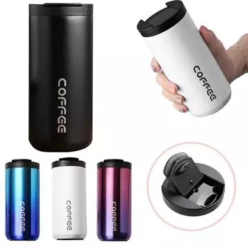 Нержавеющая кофейная кружка с откидывающейся крышкой, термокружка из стали, термокружка для молока, термокружка, термос для воды, дорожная посуда для питья, 400 мл 400ml белый