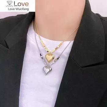 Нержавеющая сталь 2 цвета кубическое сердце кулон ожерелье для женщин тонкая цепочка романтический подарок на вечеринку модные ювелирные изделия