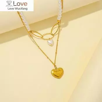 Нержавеющая сталь 2 слоя золотого цвета сердце ожерелье для женщин жемчужная цепочка чокер модная вечеринка кулон ювелирные изделия