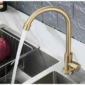 Нержавеющая сталь 304, матовый золотой кухонный настенный кухонный смеситель, светильник, роскошный одиночный смеситель для холодной кухни pillar type