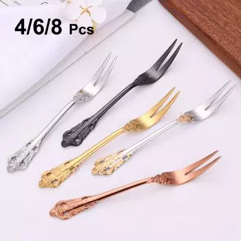 Нержавеющая сталь 304, золотая фруктовая вилка, кофейный десертный набор вилок, вилки для мороженого, торта, праздничные столовые приборы из серебра 925 пробы, 4 шт., 6 шт., 8 шт. 4pcs