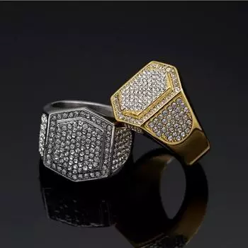 Нержавеющая сталь 316, позолоченное с бриллиантами, роскошное кольцо в стиле хип-хоп для мужчин, шестиугольные роскошные вечерние украшения, кольца на палец в стиле рэпера 8