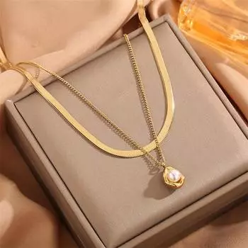 Нержавеющая сталь 316L, 2 слоя, неправильная форма, вставленный жемчуг, подвеска, подвески, ожерелья, модные изысканные ювелирные изделия, подарки на вечеринку золотой