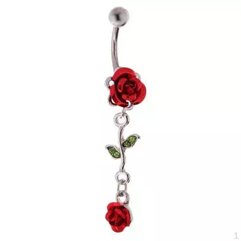 Нержавеющая сталь 316L Belly Rose Flower Navel Bar 14G Красный