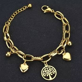 Нержавеющая сталь 316L, новинка 2022 года, модные высококлассные ювелирные изделия, винтажные 2-слойные браслеты для влюбленных, сердце, дерево жизни, толстые браслеты-цепочки для женщин