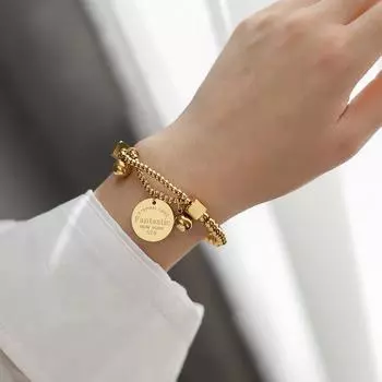 Нержавеющая сталь 316L с буквенным геометрическим круглым браслетом, индивидуальный женский браслет в стиле хип-хоп, вечерние ювелирные изделия, подарок золотистый