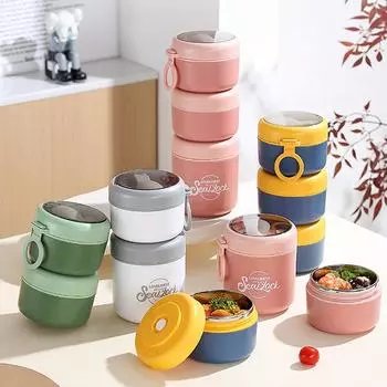 Нержавеющая сталь 3-слойный контейнер для супа, набор из 3 отдельных штабелируемых контейнеров для обеда с ложкой, контейнеры для еды для взрослых и детей 3Layers