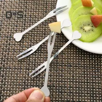 Нержавеющая сталь 5 шт. фруктовая вилка в форме сердца с двумя зубцами устойчивая к ржавчине десертная палочка кухонные аксессуары серебряный