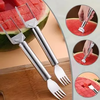 Нержавеющая сталь Арбузный слайсер Резак 2 в 1 Многофункциональная фруктовая вилка для салатов Инструмент для резки дыни Кухонный гаджет