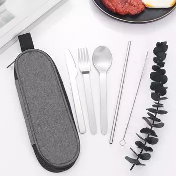 Нержавеющая сталь, авиационный уличный обеденный нож, ложка, вилка, щетка для чистки соломы, набор посуды в стиле западной еды, посуда в подарок