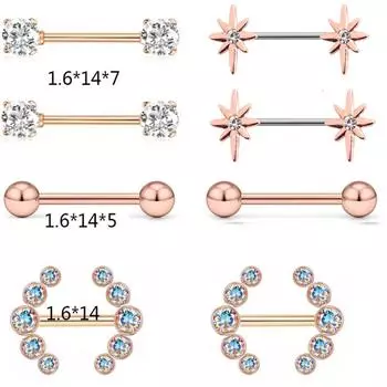 Нержавеющая сталь, бабочка, персиковое сердце, молочное кольцо, луна, бриллиант, инкрустация, молочный ноготь, язык, украшения для тела
