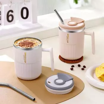 Нержавеющая сталь чашка для молока кофе портативная герметичная двухслойная теплоизоляционная кружка для воды с ручкой для домашнего офиса чайные чашки подарок 450ml синий