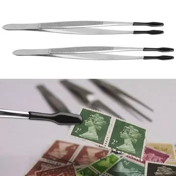 Нержавеющая сталь для ювелирных изделий монета резиновый наконечник ремесло ручной инструмент пинцет щипцы принадлежности для коллекционирования марок 15cm чёрный