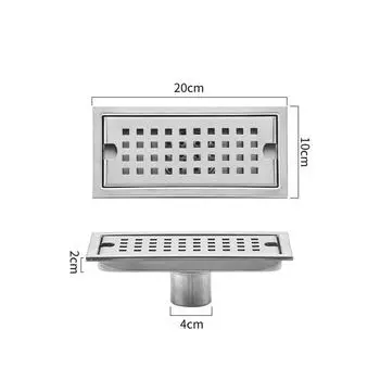 Нержавеющая сталь Душевой слив для пола Прямоугольная форма Линейный слив для пола Полезный фильтр для слива silver-10*20cm