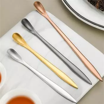 Нержавеющая сталь Две в одной чайной ложке с длинной ручкой Столовые приборы для дома Кофе Чай Ложка для размешивания Столовые приборы Мини-совок Посуда для кухни 13cm