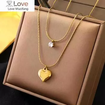 Нержавеющая сталь двухслойная золотая ключичная цепочка с цирконием изысканные ювелирные изделия для женщин ожерелье с кулоном в форме сердца подарок