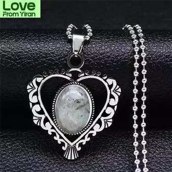 Нержавеющая сталь Flash Stone Boho Love Heart Flower Charm ожерелья для женщин/мужчин серебряного цвета ювелирные изделия Bijoux Homme N3604s04