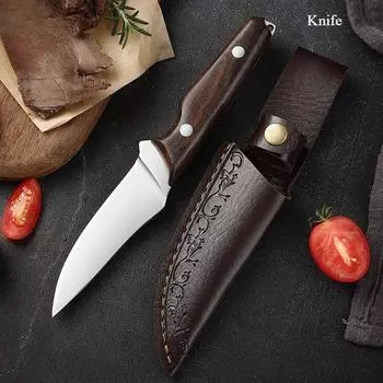 Нержавеющая сталь Фруктовый нож Тесак для мяса Открытый портативный походный нож для мяса Набор оболочек Монгольский нож для мяса Деревянная ручка