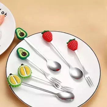 Нержавеющая сталь Фрукты в форме кофейных ложек Фруктовая десертная ложка Вилка Конфеты Чайная ложка Напитки Столовые приборы Кухонные принадлежности