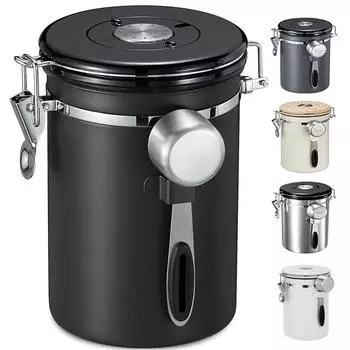 Нержавеющая сталь герметичная кофейная канистра мерная ложка коробка для хранения еды мука 1.5L кремовый/белый