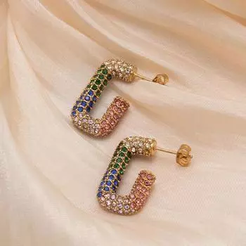 Нержавеющая сталь, инкрустированная цветными бриллиантами, персонализированные серьги Temperament, ретро-легкие роскошные женские украшения из 18-каратного золота 18K