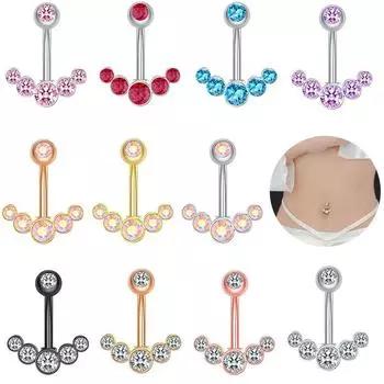 Нержавеющая сталь, инкрустированное бриллиантовым кольцом для пупка, 5 бриллиантовых ногтей для пупка, перевернутая пряжка для пупка, ювелирные изделия