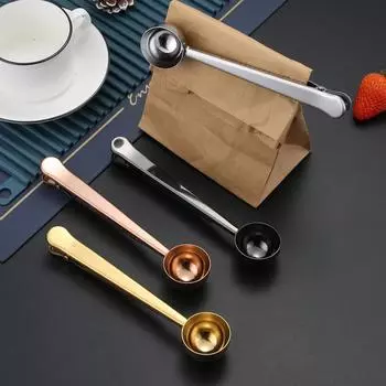 Нержавеющая сталь Кофейная ложка Чайная ложка с зажимом Многофункциональные щипцы для запечатывания пищевых пакетов Утолщенные ложки для смешивания Кухонная утварь серебряный