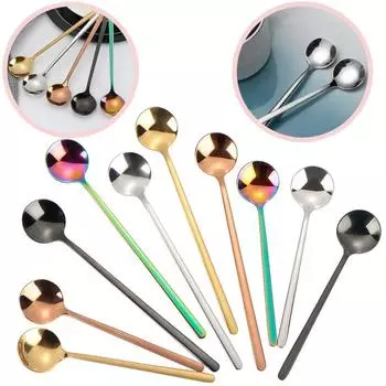Нержавеющая сталь Кофейная ложка с длинной ручкой для мороженого, десерта, специальный цвет для пикника, посуды, столовых приборов, кухонных принадлежностей 13cm