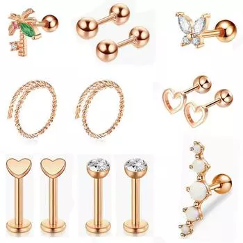 Нержавеющая сталь кокосовая пальма, слегка инкрустированная вермикулитом, мягкие гвозди, серьги с пряжкой, европейские и американские проколы