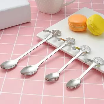 Нержавеющая сталь Креативная ложка Щенок Кофейная ложка 1 шт Мультяшная ложка с собакой Ложки с длинной ручкой Столовые приборы Инструменты для питья D-9.5cm