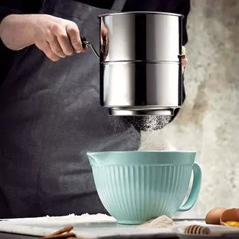 Нержавеющая сталь кривошипный просеиватель для муки, ручное сито, сахарная пудра, кухонный инструмент серебряный