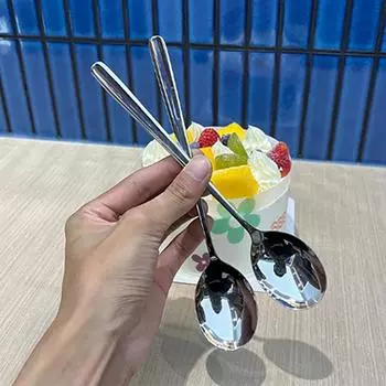 Нержавеющая сталь, круглая ложка с большой головкой, чистая, красная, золотистая, для ужина, с длинной ручкой, десертные ложки для перемешивания, кухонные аксессуары, гаджеты