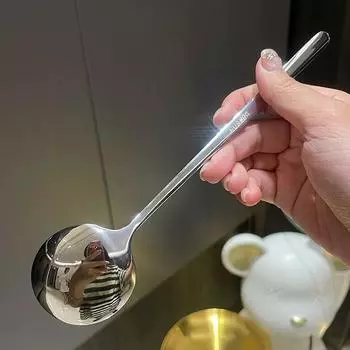 Нержавеющая сталь, круглая ложка с большой головкой, чистая, красная, золотистая, для ужина, с длинной ручкой, мешалка 1PCS