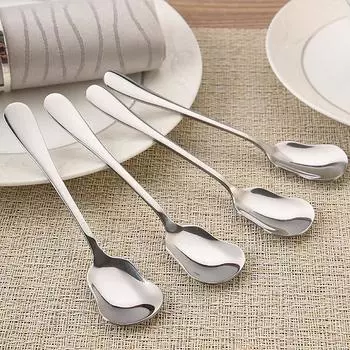 Нержавеющая сталь, круглая ложка с большой головкой, чистая, красная, золотистая, для ужина, с длинной ручкой, мешалка 1PCS серебряный