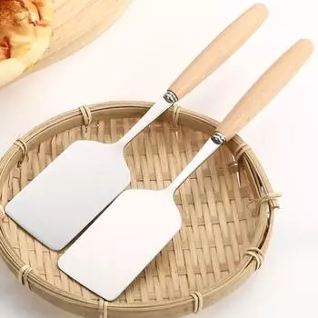 Нержавеющая сталь квадратная головка стейк кулинарная лопатка деревянная ручка пиццы лопатка блины говядина скребок барбекю утварь для кухни 22cm