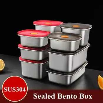 Нержавеющая сталь Ланч-бокс Бенто с крышкой Герметичный контейнер для хранения фруктов Холодильник Коробки для хранения свежих продуктов Кухонная посуда