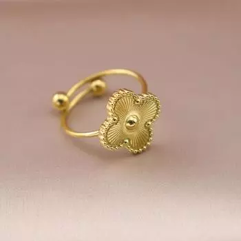 Нержавеющая сталь легкое роскошное регулируемое кольцо из титановой стали с пятилистным клевером